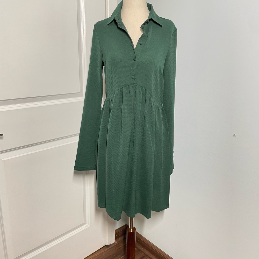 Asos Design Green Half Button Down Babydoll Dress size 4 tall - Picture 7 of 14
